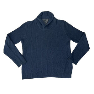 Nordstrom Sweater M Blue Men Shop Waffle Knit Shawl Neck Cashmere Blend Pullover